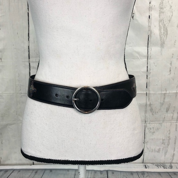 Brighton Black Embellished Embroidered Leather Belt Silver Buckle Medium… - Picture 14 of 15